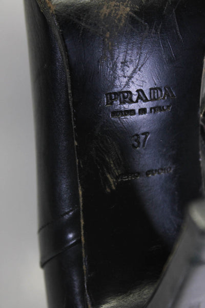 Prada Womens Leather Square Toe Block Heel Side Zip Booties Black Size 7US 37EU