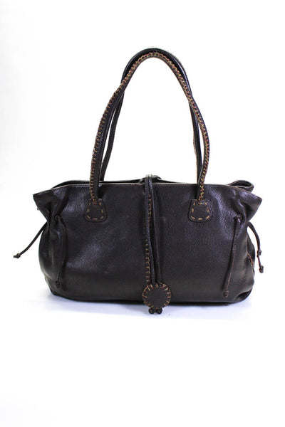 Fatto a Mano By Carlos Falchi Grained Leather Two Strap Shoulder Handbag Brown
