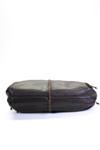 Fatto a Mano By Carlos Falchi Grained Leather Two Strap Shoulder Handbag Brown