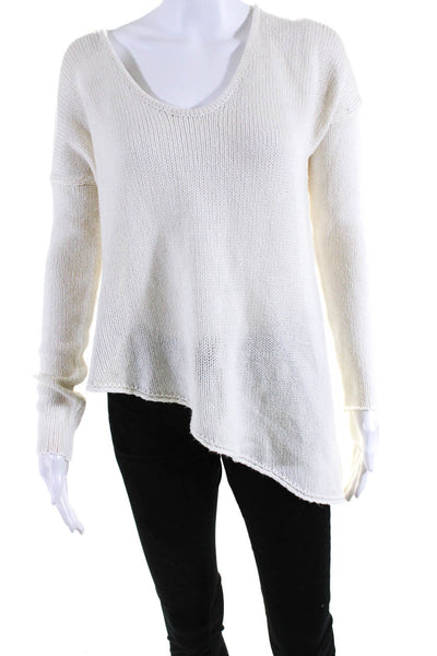 Helmut Helmut Lang Womens Knit Asymmetrical Hem Long Sleeve Sweater White Size S