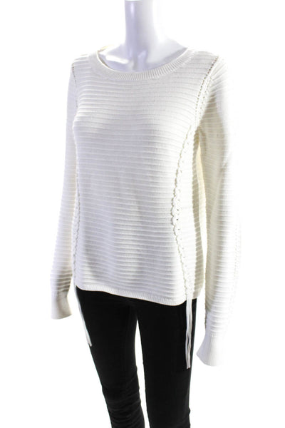 White + Warren Womens Cotton Ribbed Knit Scoop Neck Sweater Top White Size M
