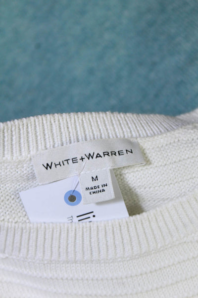 White + Warren Womens Cotton Ribbed Knit Scoop Neck Sweater Top White Size M