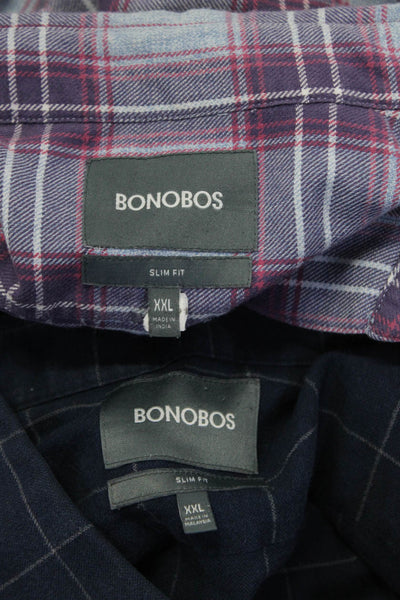 Bonobos Mens Button Front Slim Fit Check Plaid Shirts Blue Size 2XL Lot 2