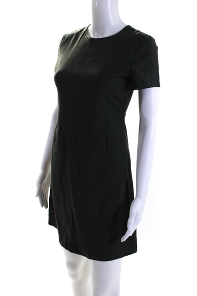 Theory Womens Wool Short Sleeve Lined Flared Hem A-Line Dress Olive Green Size 0