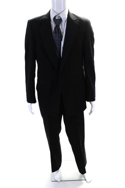 Bill Blass Mens Darted Buttoned Collared Blazer Flat Pants Set Black Size EUR43