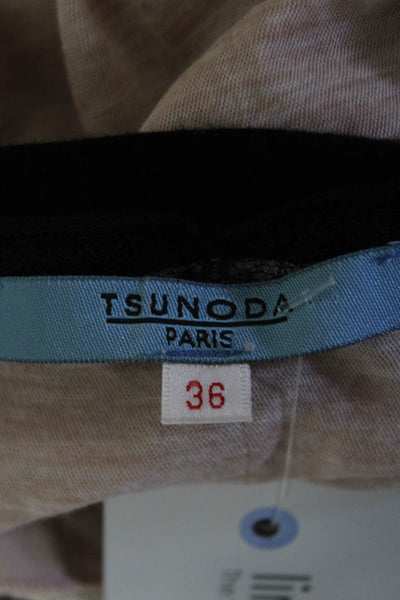 Tsunoda Womens Jersey Lace Tiered Ruffled Crew Neck T-Shirt Tee Pink Size 36