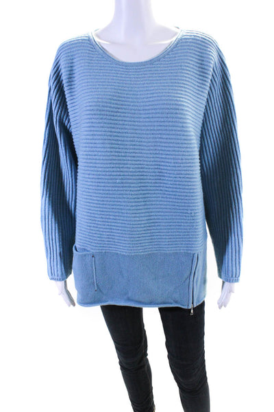 BASLER Womens Ribbed Side Zip Crew Neck Sweater Light Blue Size IT 46