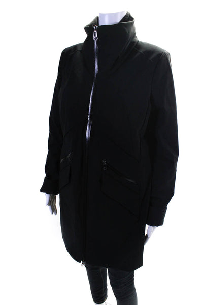 Creenstone Womens Long Full Zip Turtleneck Coat Jacket Black Size EU 38