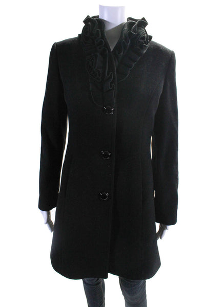 Rani Arabella Womens Fleece Ruffle Button Up Peacoat Jacket Black Wool IT 42