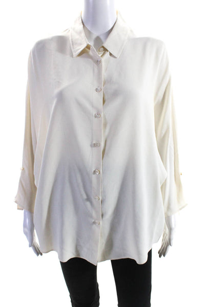 Michael Kors Womens Short Sleeve Crepe Button Up Top Blouse Ivory Size 14