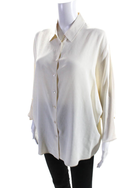 Michael Kors Womens Short Sleeve Crepe Button Up Top Blouse Ivory Size 14