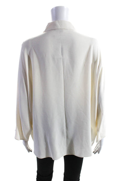 Michael Kors Womens Short Sleeve Crepe Button Up Top Blouse Ivory Size 14