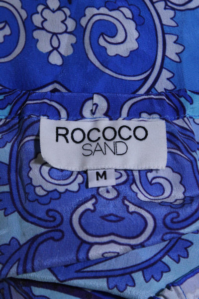 Rococo Sand Womens Spaghetti Strap Paisley Abstract Silk Top Blue Size Medium