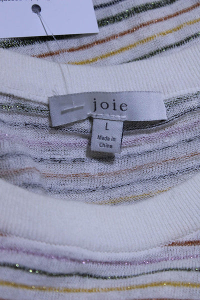 Joie Womens Pullover Crew Neck Metallic Striped Shirt White Multi Size Large