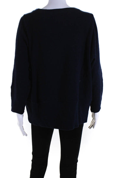 Tsunoda Womens Sequin Satin Trim Scoop Neck Sweater Navy Blue Wool Size Large