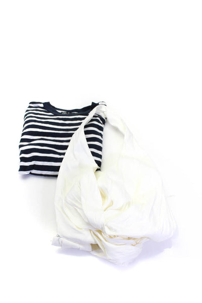 Zara Womens Striped Tee Shirt Crop Top Navy Blue White Size XS Lot 2