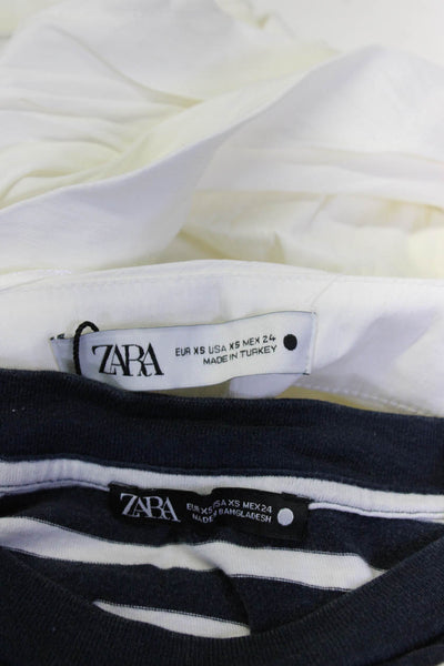 Zara Womens Striped Tee Shirt Crop Top Navy Blue White Size XS Lot 2