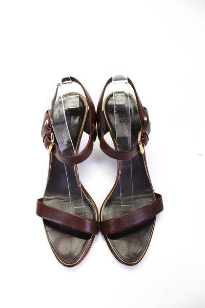 Ralph Lauren Collection Womens Leather Ankle Strap Heels Pumps Brown Size 9.5B