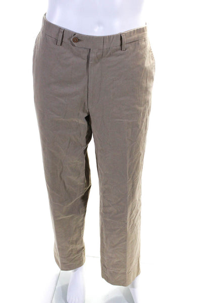 Luciano Barbera Mens Cotton Flat Front Straight Casual Pants Beige Size EUR30