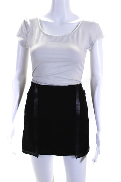 Rag & Bone Womens Black Leather Trim Front Zip Mini Pencil Skirt Size 4