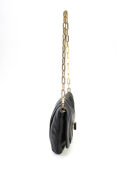 Anya Hindmarch Womens Leather Twist Lock Chain Link Shoulder Handbag Black