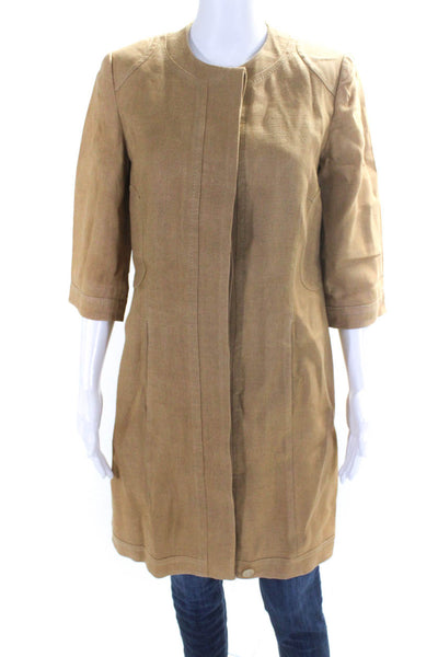 Les Copains Womens Button Down Coat Camel Brown Cotton Size EUR 42
