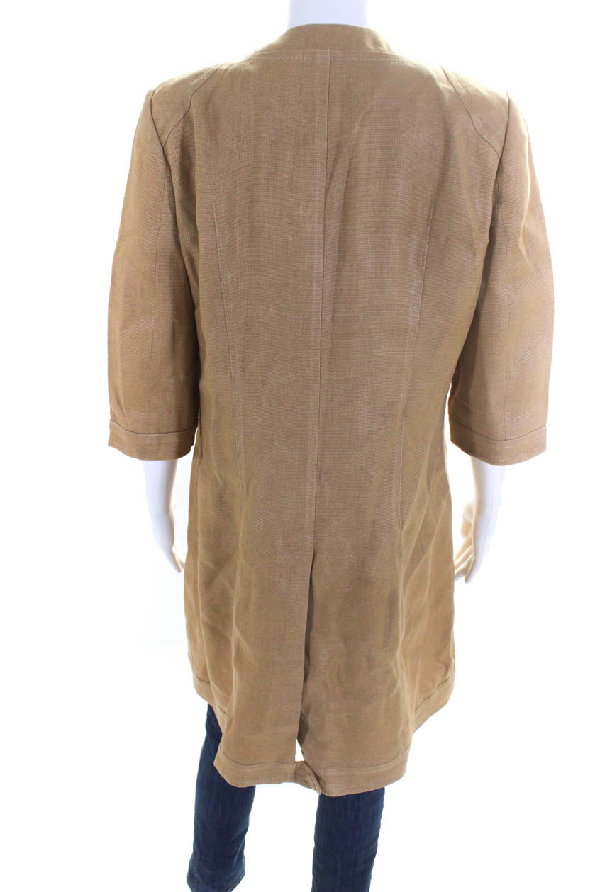 Les Copains Womens Button Down Coat Camel Brown Cotton Size EUR 42