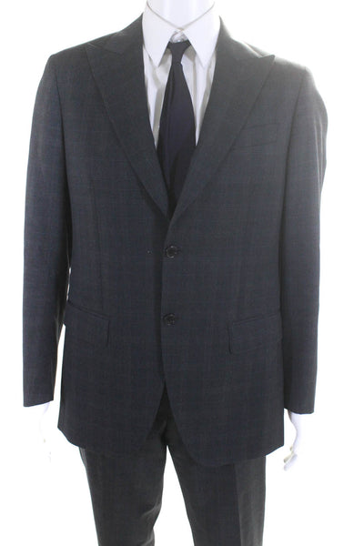 Tombolini Mens Plaid Cuffed Pants Suit Gray Wool Size 48 Regular/32