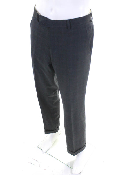 Tombolini Mens Plaid Cuffed Pants Suit Gray Wool Size 48 Regular/32