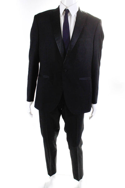 Zohreh Couture Mens Wool Notched Collar Tuxedo Jacket Pants Set Black Size 40