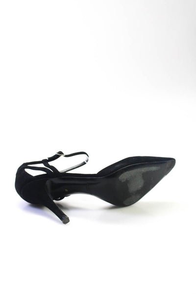 Ralph Lauren Collection Womens Suede Pointed Toe Ankle Strap Heels Black Size 10