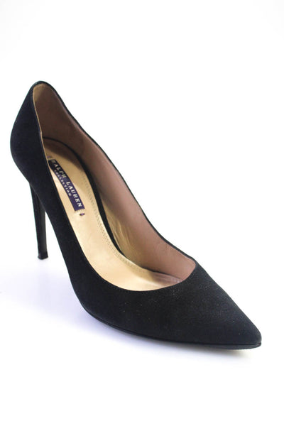 Ralph Lauren Collection Womens Suede Pointed Toe High Heel Pumps Black Size 9.5