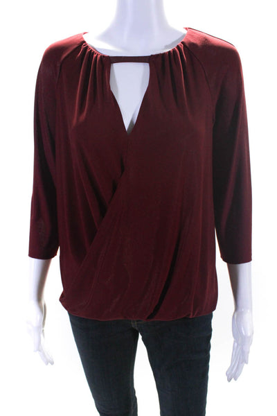 Bailey 44 Womens 3/4 Sleeve Cut Out Ruched Hem Round Neck Blouse Red Size M