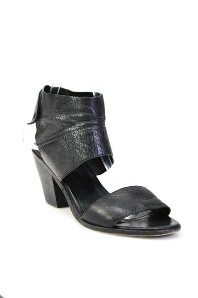 Eileen Fisher Womens Black Leather Ankle Strap High Heels Sandals Shoes Size 10