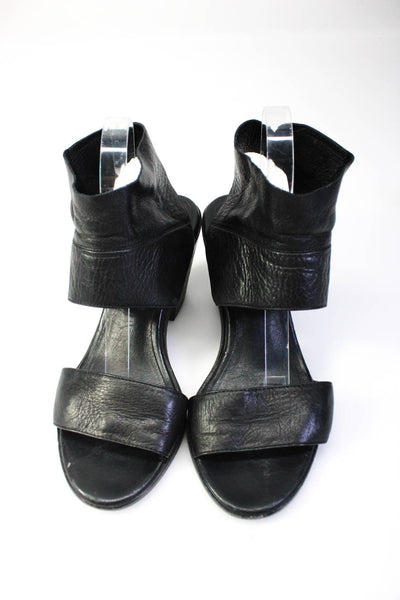 Eileen Fisher Womens Black Leather Ankle Strap High Heels Sandals Shoes Size 10