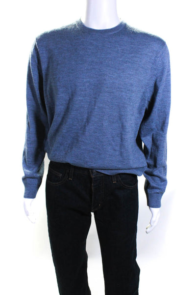 Calvin Klein Mens Crew Neck Pullover Sweater Blue Merino Wool Size Large