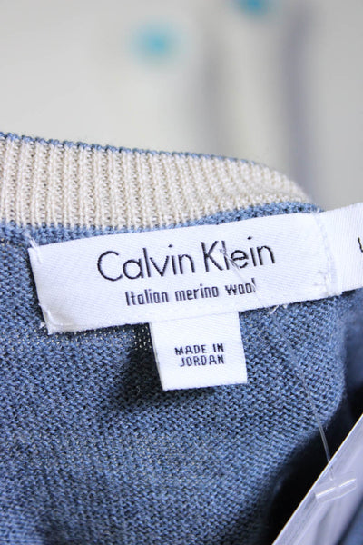 Calvin Klein Mens Crew Neck Pullover Sweater Blue Merino Wool Size Large