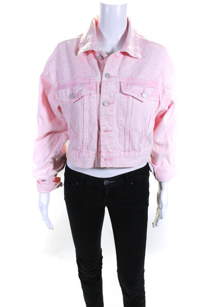 BLANKNYC Womens Button Front Oversized Collared Jean Jacket Pink Size Medium