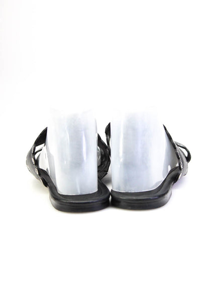 Paige Womens Double Strap Grommet Scalloped Sandals Black Leather Size 9.5