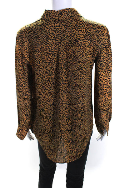 Current/Elliott Womens Brown Animal Print Collar Button Down Blouse Top Size 0