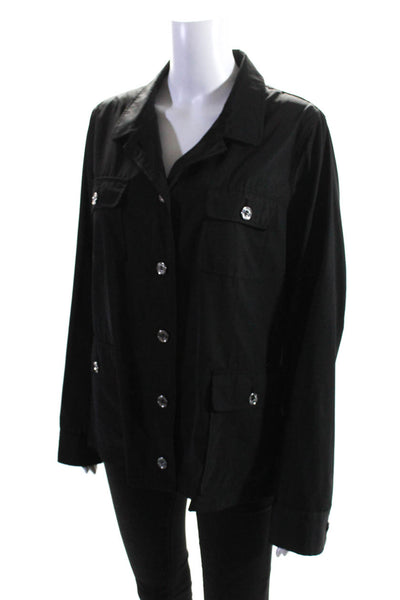 Calvin Klein Womens Long Sleeve Four Pocket Button Up Basic Jacket Black Size L