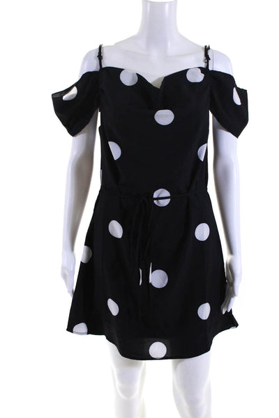 SNDYS. Womens Short Sleeve Square Neck Polka Dot Dress Black White Size XS