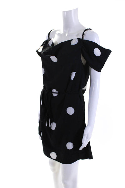 SNDYS. Womens Short Sleeve Square Neck Polka Dot Dress Black White Size XS