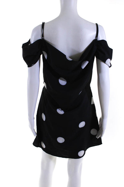 SNDYS. Womens Short Sleeve Square Neck Polka Dot Dress Black White Size XS