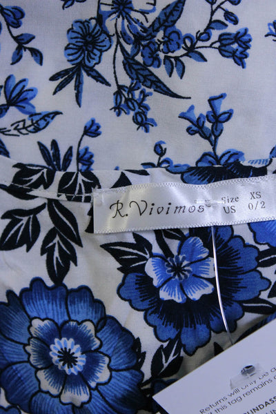 R. Vivimos Womens Floral Tie Front V-Neck A-Line Maxi Dress Blue White Size XS