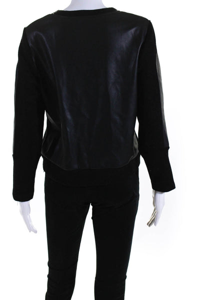 Drew Womens Button Up Faux Leather Trim Cardigan Sweater Black Size Medium