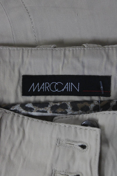 Marccain Womens Cotton Two Button Knee Length Unlined Straight Skirt Tan Size S