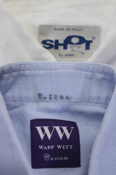 Shot By Gimel Warp Weft Mens Button Up Dress Shirts White Blue Size 44 M Lot 2