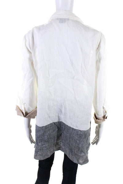 Paper White Womens Linen Button Down Long Sleeves Shirt White Black Size 10