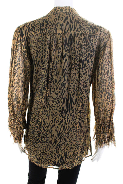 Catherine Malandrino Women's Silk Leopard Print V-Neck Blouse Brown Size 10